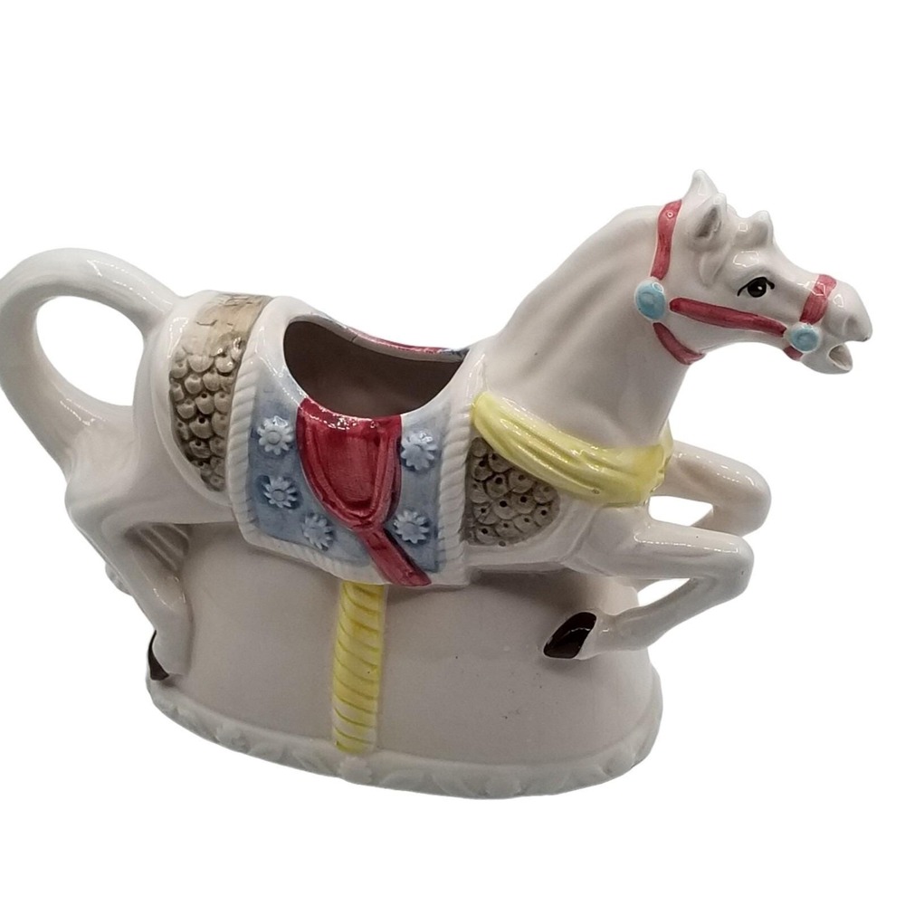 Heritage Mint Carousel Horse Planter Teapot White Ceramic 10x7